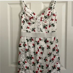 For Love and Lemons White & Red Roses Floral Love Song Mini Dress